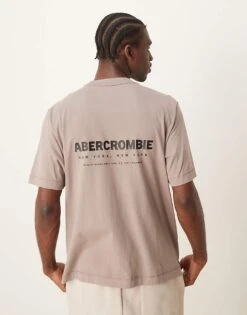 Abercrombie & Fitch Centre And Back Logo Print Vintage Oversized Fit T-shirt In Brown For Men -Abercrombie and Fitch Fashion Shop 206938710 1 brown 1