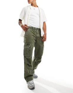 Abercrombie & Fitch Baggy Reissue Twill Cargo Trousers In Olive Green For Men -Abercrombie and Fitch Fashion Shop 206939224 1 olivegreen 1