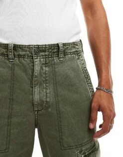 Abercrombie & Fitch Baggy Reissue Twill Cargo Trousers In Olive Green For Men -Abercrombie and Fitch Fashion Shop 206939224 2