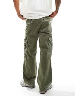 Abercrombie & Fitch Baggy Reissue Twill Cargo Trousers In Olive Green For Men -Abercrombie and Fitch Fashion Shop 206939224 3