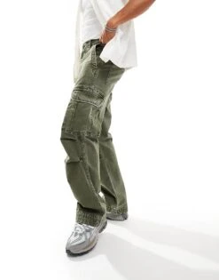 Abercrombie & Fitch Baggy Reissue Twill Cargo Trousers In Olive Green For Men -Abercrombie and Fitch Fashion Shop 206939224 5