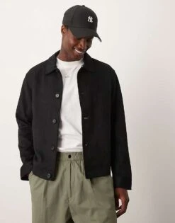 Abercrombie & Fitch Tailored Faux Suede Button Front Jacket In Black For Men -Abercrombie and Fitch Fashion Shop 206939359 1 black 1