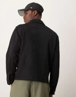 Abercrombie & Fitch Tailored Faux Suede Button Front Jacket In Black For Men -Abercrombie and Fitch Fashion Shop 206939359 3