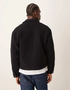 Abercrombie & Fitch Cropped Dressy Twill Wool Blend Trucker In Charcoal For Men -Abercrombie and Fitch Fashion Shop 206939401 3