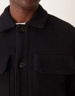 Abercrombie & Fitch Cropped Dressy Twill Wool Blend Trucker In Charcoal For Men -Abercrombie and Fitch Fashion Shop 206939401 4