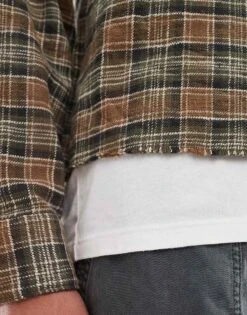 Abercrombie & Fitch Cropped Check Slub Flannel Shirt In Mid Green For Men -Abercrombie and Fitch Fashion Shop 206939577 4