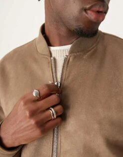 Abercrombie & Fitch Faux Suede Bomber Jacket In Brown For Men -Abercrombie and Fitch Fashion Shop 206939750 3