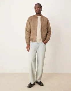 Abercrombie & Fitch Faux Suede Bomber Jacket In Brown For Men -Abercrombie and Fitch Fashion Shop 206939750 4