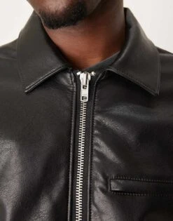 Abercrombie & Fitch Cropped Zip Front Faux Leather Biker Jacket In Black For Men -Abercrombie and Fitch Fashion Shop 206939929 3