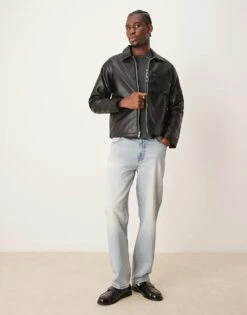 Abercrombie & Fitch Cropped Zip Front Faux Leather Biker Jacket In Black For Men -Abercrombie and Fitch Fashion Shop 206939929 4