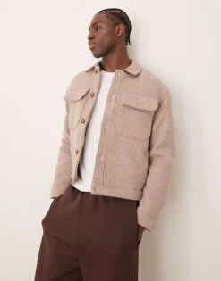 Abercrombie & Fitch Cropped Dressy Twill Wool Blend Trucker In Tan For Men -Abercrombie and Fitch Fashion Shop 206940072 1 tan 1