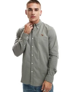 Abercrombie & Fitch Icon Logo Oxford Shirt In Mid Grey For Men