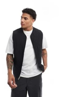 Abercrombie & Fitch Quilted Utility Vest In Black For Men