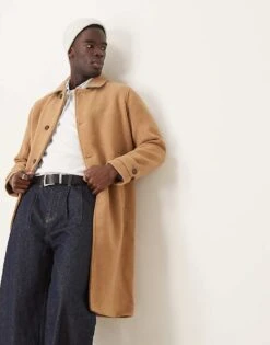 Abercrombie & Fitch Wool Blend Mac Coat In Light Brown Marl For Men -Abercrombie and Fitch Fashion Shop 207326972 4