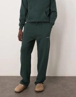 Abercrombie & Fitch Flocked Timeless Logo Open Hem Joggers In Dark Green CO-ORD For Men -Abercrombie and Fitch Fashion Shop 207327019 2