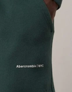 Abercrombie & Fitch Flocked Timeless Logo Open Hem Joggers In Dark Green CO-ORD For Men -Abercrombie and Fitch Fashion Shop 207327019 3
