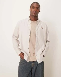 Abercrombie & Fitch Herringbone Shirt With Icon Logo In Tan For Men -Abercrombie and Fitch Fashion Shop 207327066 1 tan 1