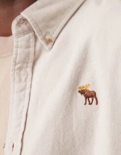 Abercrombie & Fitch Herringbone Shirt With Icon Logo In Tan For Men -Abercrombie and Fitch Fashion Shop 207327066 3