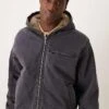 Abercrombie & Fitch Workwear Sherpa Lined Address Back Hooded Denim Bomber In Washed Black For Men