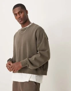 Abercrombie & Fitch Cropped Crew Sweatshirt In Brown For Men