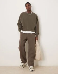 Abercrombie & Fitch Cropped Crew Sweatshirt In Brown For Men -Abercrombie and Fitch Fashion Shop 207327114 4