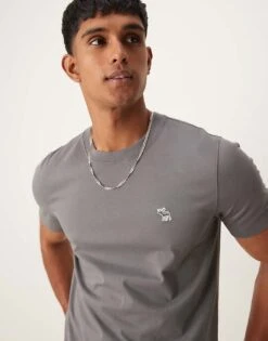 Abercrombie & Fitch Elevated Icon Logo T-shirt In Mid Grey For Men -Abercrombie and Fitch Fashion Shop 207327146 4