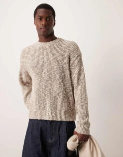 Abercrombie & Fitch Oversized Crewneck Stripe Stitch Knit Jumper In Cream For Men Beige -Abercrombie and Fitch Fashion Shop 207327157 1 beige 1