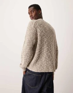 Abercrombie & Fitch Oversized Crewneck Stripe Stitch Knit Jumper In Cream For Men Beige -Abercrombie and Fitch Fashion Shop 207327157 3