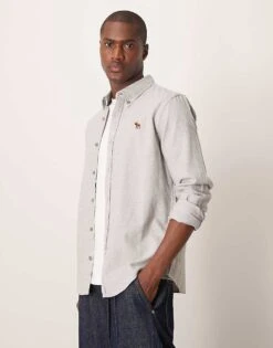 Abercrombie & Fitch Herringbone Shirt With Icon Logo In Grey For Men