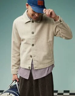 Abercrombie & Fitch Warm Handed Wool Blend 2 Pocket Overshirt In Beige For Men