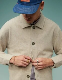 Abercrombie & Fitch Warm Handed Wool Blend 2 Pocket Overshirt In Beige For Men -Abercrombie and Fitch Fashion Shop 207327215 3