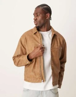 Abercrombie & Fitch Western Vegan Leather Jacket In Tan For Men Tan Leather -Abercrombie and Fitch Fashion Shop 207327259 4