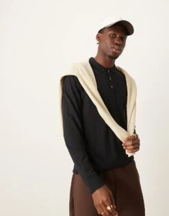 Abercrombie & Fitch Icon Logo Modern Classic Long Sleeve Polo In Black For Men -Abercrombie and Fitch Fashion Shop 207327276 1 black 1