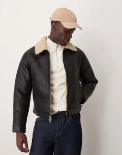 Abercrombie & Fitch Vegan Leather Sherpa Lined Shearling Jacket In Black For Men