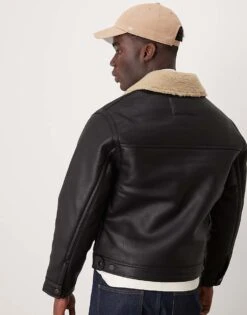 Abercrombie & Fitch Vegan Leather Sherpa Lined Shearling Jacket In Black For Men -Abercrombie and Fitch Fashion Shop 207327284 3