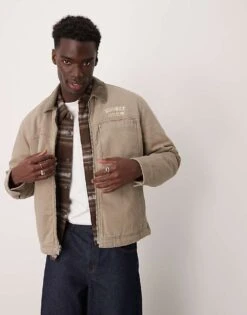 Abercrombie & Fitch Workwear Sherpa Lined Trucker Jacket In Beige For Men -Abercrombie and Fitch Fashion Shop 207327438 1 beige 1