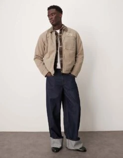 Abercrombie & Fitch Workwear Sherpa Lined Trucker Jacket In Beige For Men -Abercrombie and Fitch Fashion Shop 207327438 4