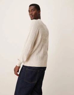 Abercrombie & Fitch Cable Knit Merino Jumper In Beige For Men -Abercrombie and Fitch Fashion Shop 207327473 4