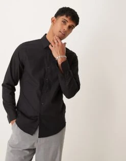 Abercrombie & Fitch Long Sleeve Suiting Shirt In Black For Men