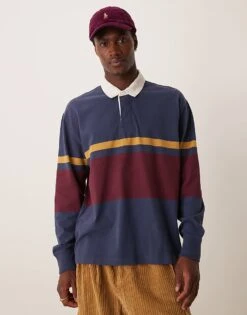 Abercrombie & Fitch Chest Stripe Rugby Polo In Navy/burgundy For Men -Abercrombie and Fitch Fashion Shop 207327511 1 navyburgundy 1