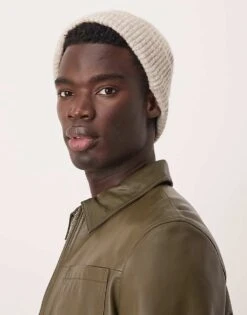 Abercrombie & Fitch Short Rib Knit Beanie In Oatmeal Marl For Men -Abercrombie and Fitch Fashion Shop 207327513 1 oatmealmarl 1