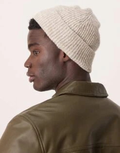 Abercrombie & Fitch Short Rib Knit Beanie In Oatmeal Marl For Men -Abercrombie and Fitch Fashion Shop 207327513 3