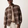 Abercrombie & Fitch Cropped Slub Flannel Check Overshirt In Brown For Men -Abercrombie and Fitch Fashion Shop 207327530 1 brown