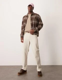 Abercrombie & Fitch Cropped Slub Flannel Check Overshirt In Brown For Men -Abercrombie and Fitch Fashion Shop 207327530 3