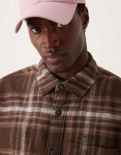 Abercrombie & Fitch Cropped Slub Flannel Check Overshirt In Brown For Men -Abercrombie and Fitch Fashion Shop 207327530 4