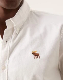 Abercrombie & Fitch Icon Logo Oxford Shirt In White For Men -Abercrombie and Fitch Fashion Shop 207327573 2