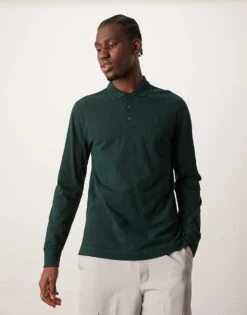 Abercrombie & Fitch Icon Logo Modern Classic Long Sleeve Polo In Dark Green For Men -Abercrombie and Fitch Fashion Shop 207327608 1 darkgreen 1