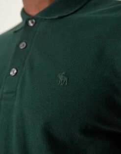 Abercrombie & Fitch Icon Logo Modern Classic Long Sleeve Polo In Dark Green For Men -Abercrombie and Fitch Fashion Shop 207327608 3