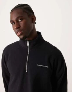 Abercrombie & Fitch Timeless Logo Half Zip Sweatshirt In Black CO-ORD For Men -Abercrombie and Fitch Fashion Shop 207327651 1 black 1