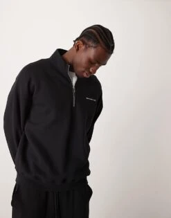 Abercrombie & Fitch Timeless Logo Half Zip Sweatshirt In Black CO-ORD For Men -Abercrombie and Fitch Fashion Shop 207327651 4